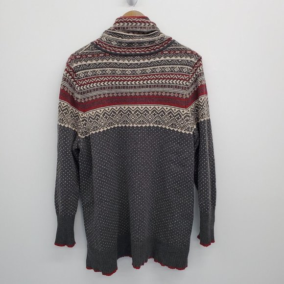 Eddie Bauer Womens Nordic Wool Cowl Neck Pullover Sweater Size XL Gray Red - Picture 4 of 14